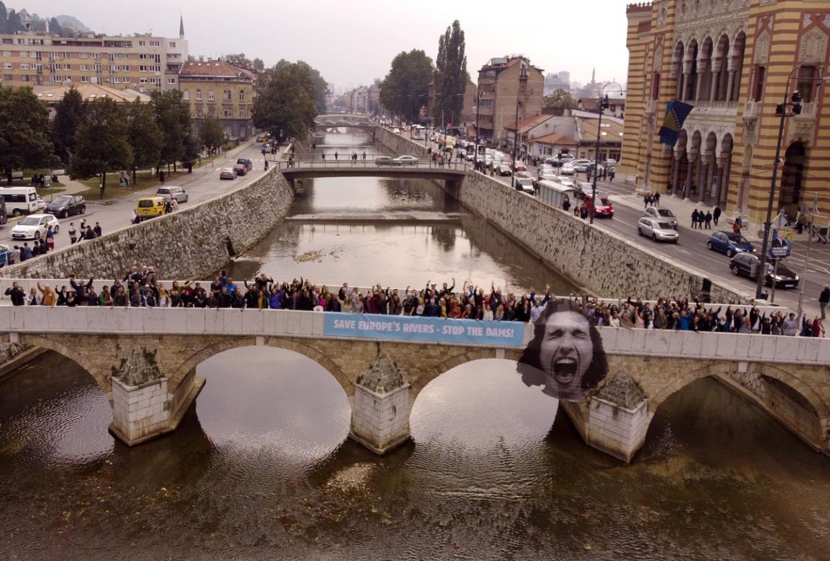 250 Personen aus über 30 Ländern nahmen am ersten Europäischen Flussgipfel in Sarajevo teil. Kunst © Luka Tomac (Kunst) und Flying Pangolin Film (Foto)