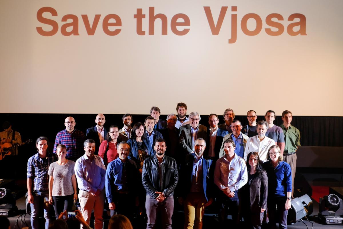 Scientists at the Wild Rivers Night show their support for protecting the Vjosa river. © Nick St. Oegger