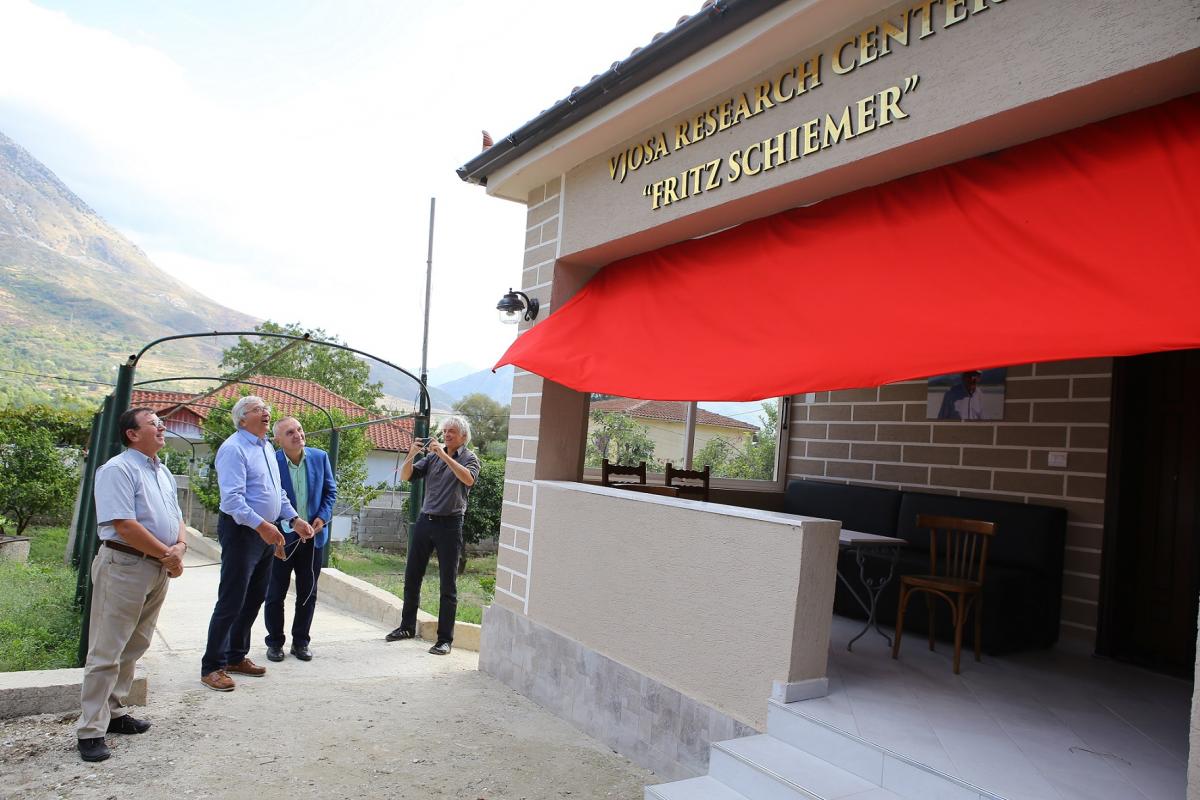 The research center has been inaugurated today, in presence of the Albanian president Ilir Meta. It will serve scientists to study this last great wild river in Europe and its tributaries. (From left to right: Prof. Aleko Miho, Prof. Fritz Schiemer, Albanian President Ilir Meta, Ulrich Eichelmann) © Taulant Haxhiasi