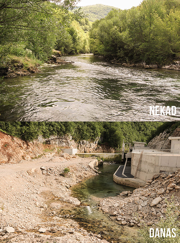 Sana river before and after the construction of HPP Medna © Viktor Bjelic