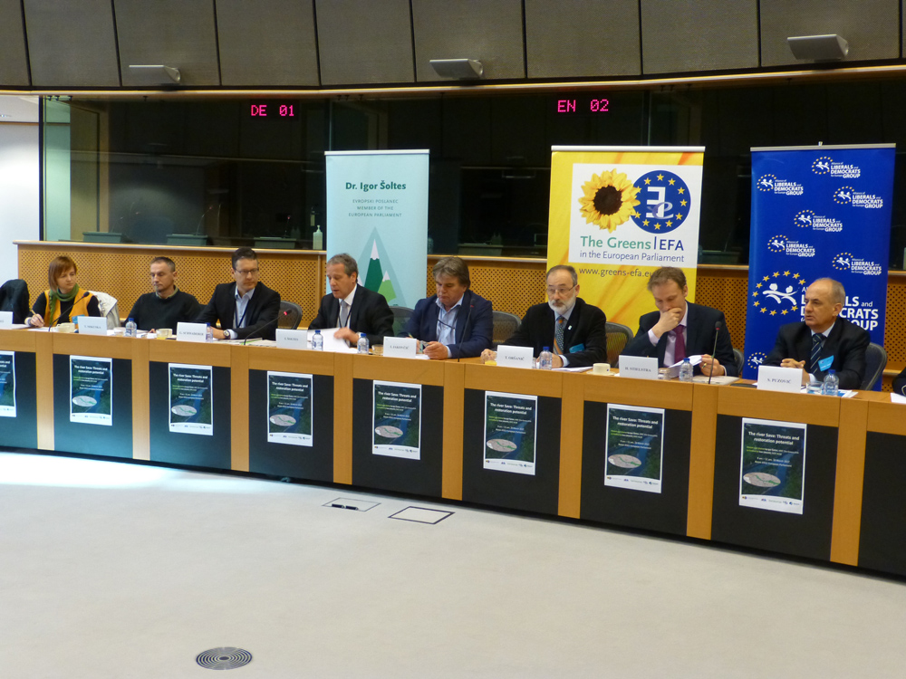The Sava received important attention in the European Parliament today. The event was hosted by the Member of EU Parliament Igor Šoltes (The Greens/ European Free Alliance; 4th from the left in the photo) © EuroNatur