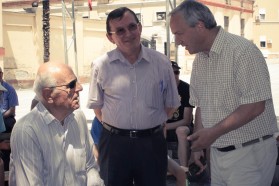 Professors of Tirana University. From left to right: Prof. Leonard Topuzi, Prof. Aleko Miho, Prof. Besnik Baraj